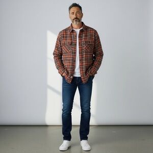 Royal Robbins Plaid Long Sleeve Button Down Collared Shacket Burnt Orange Size M